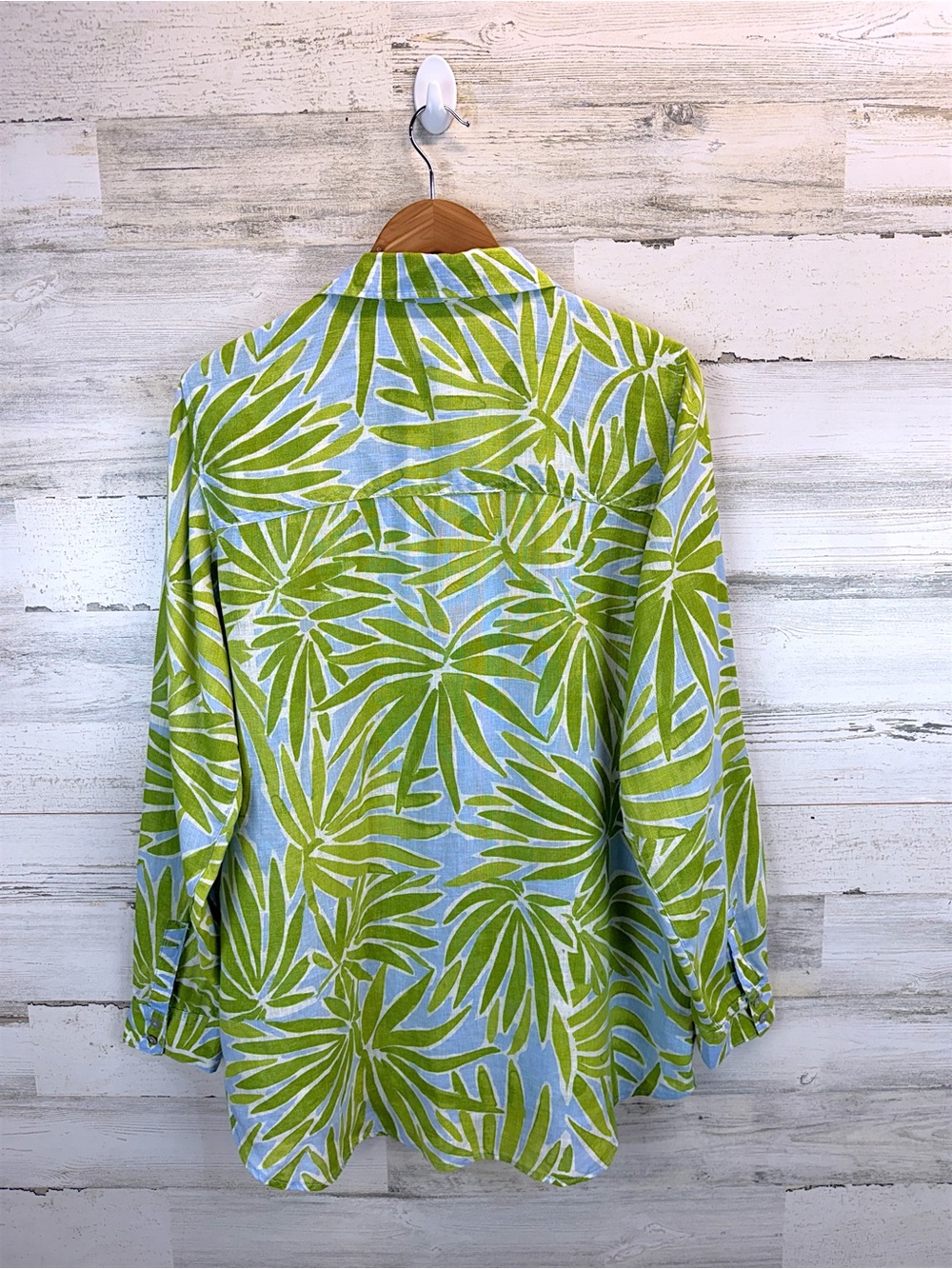 Sigrid Olsen 100% Linen Tropical Palm Print Button Front Shirt Large - Picture 4 of 12
